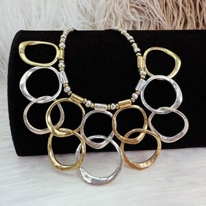 Goldtone Silvertone Circle black Bib Necklace